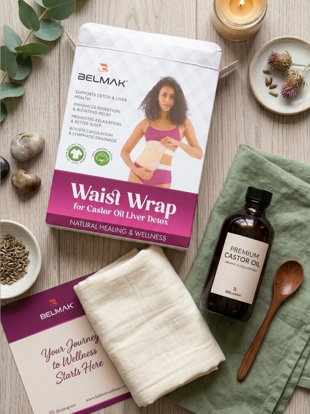 BELMAK Waist Wrap for Castor Oil Liver Detox. Only belt